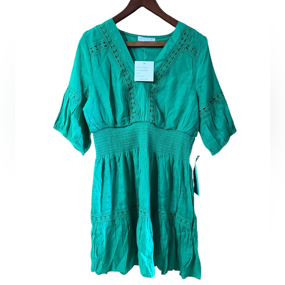 J Gee Emerald Green Mid Sleeve with Lace Petite Dress